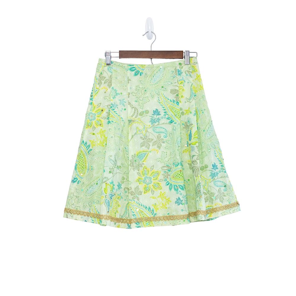 VTG Express Y2K Paisley A-Line Skirt Women 2 Fairy Sequin Embroidered Patchwork - Picture 2 of 10